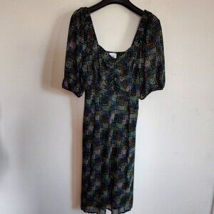 Cabi Geometric Elaine Puff-Sleeve Dress